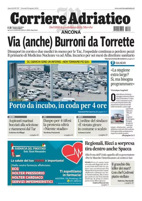 Prima-pagina-corriere adriatico-edizione-di-oggi-29-08-2024